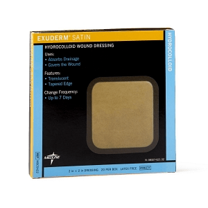 DRESSINGS, HYDROCOLLOID: EXUDERM SATIN HYDROCOLLOID WOUND DRESSING, 2" X 2"