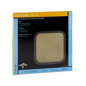 DRESSINGS, HYDROCOLLOID: EXUDERM SATIN HYDROCOLLOID WOUND DRESSING, 6" X 6"