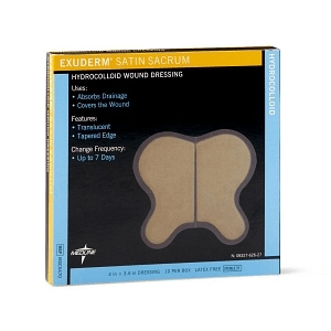DRESSINGS, HYDROCOLLOID: EXUDERM SATIN HYDROCOLLOID WOUND DRESSING, SACRAL, 4" X 3.6"