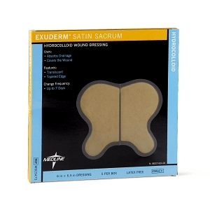 DRESSINGS, HYDROCOLLOID: EXUDERM SATIN HYDROCOLLOID WOUND DRESSING, SACRAL, 6.4" X 6.5"