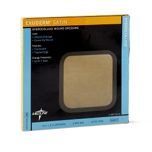 DRESSINGS, HYDROCOLLOID: EXUDERM SATIN HYDROCOLLOID WOUND DRESSING, 8" X 8"
